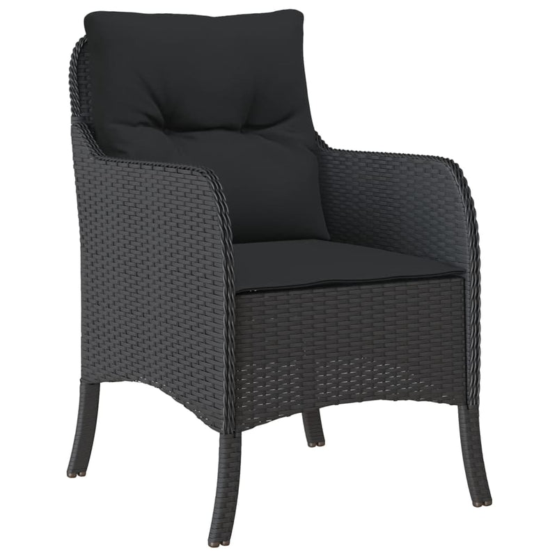 Tuinstoelen 2 st met kussens poly rattan zwart