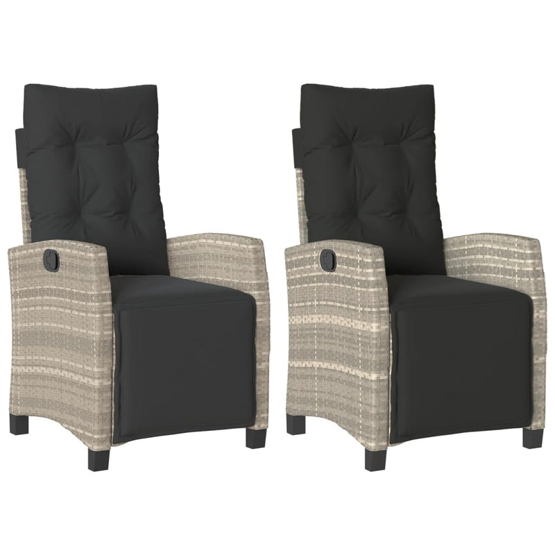 Tuinstoelen 2 st verstelbaar voetensteun poly rattan lichtgrijs