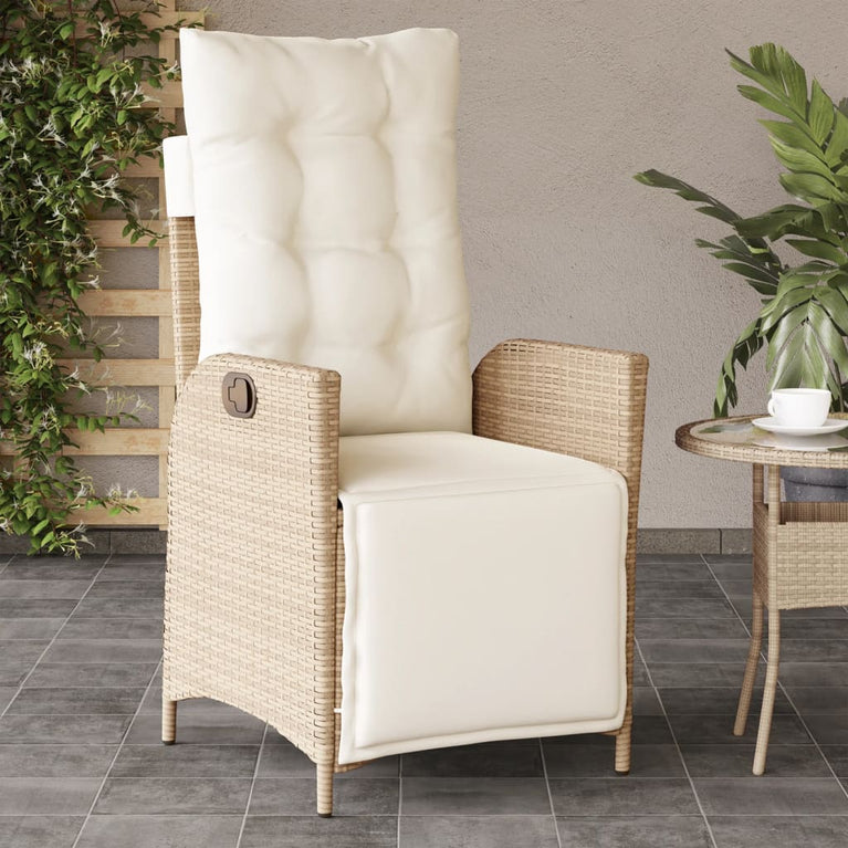 Tuinstoelen 2 st verstelbaar met voetensteun poly rattan beige