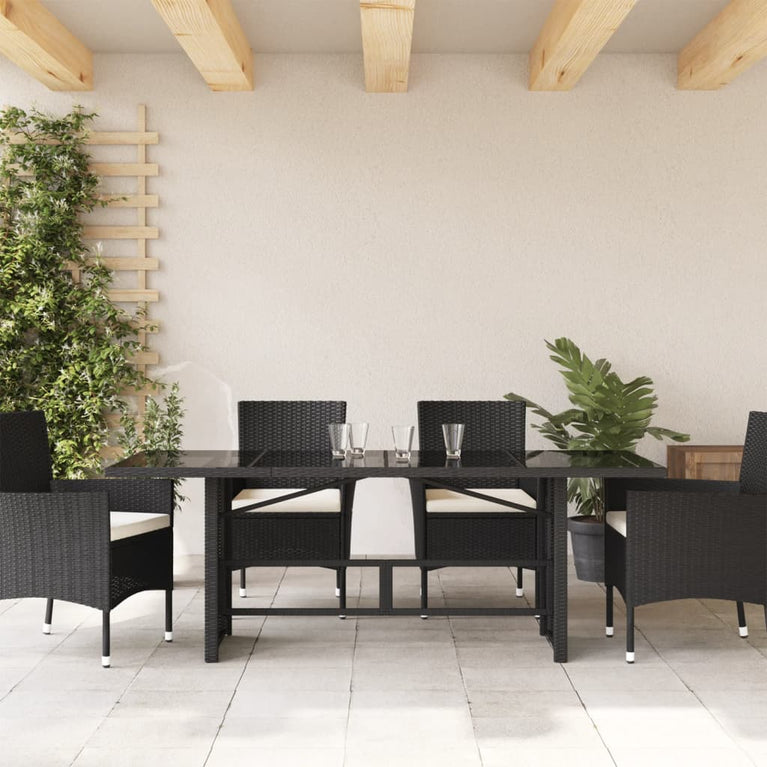 Tuintafel met glazen blad 190x80x74 cm poly rattan zwart