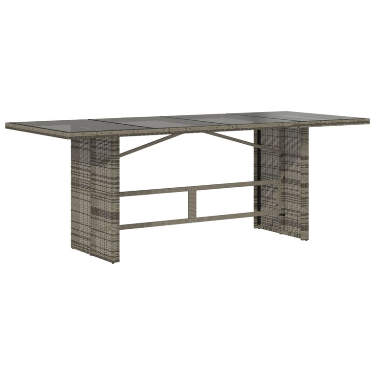 Tuintafel met glazen blad 190x80x74 cm poly rattan grijs