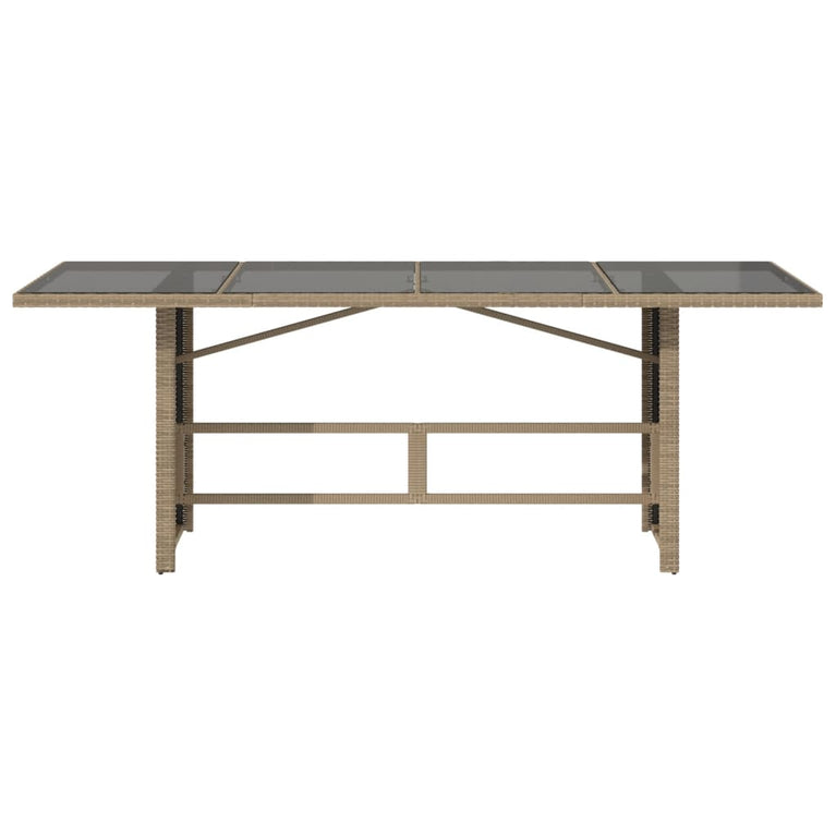 Tuintafel met glazen blad 190x80x74 cm poly rattan beige