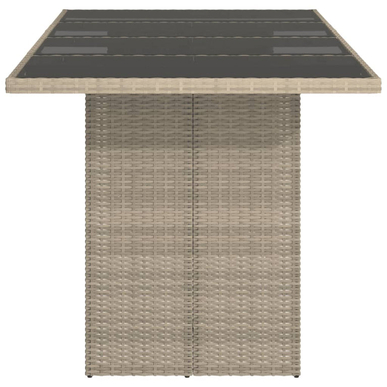 Tuintafel met glazen blad 190x80x74 cm poly rattan lichtgrijs