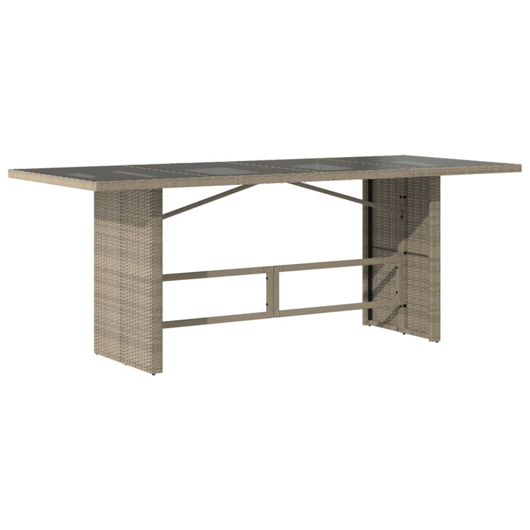 Tuintafel met glazen blad 190x80x74 cm poly rattan lichtgrijs