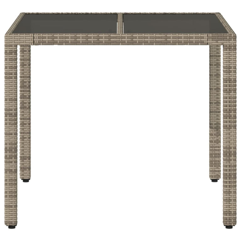 Tuintafel met glazen blad 90x90x75 cm poly rattan grijs