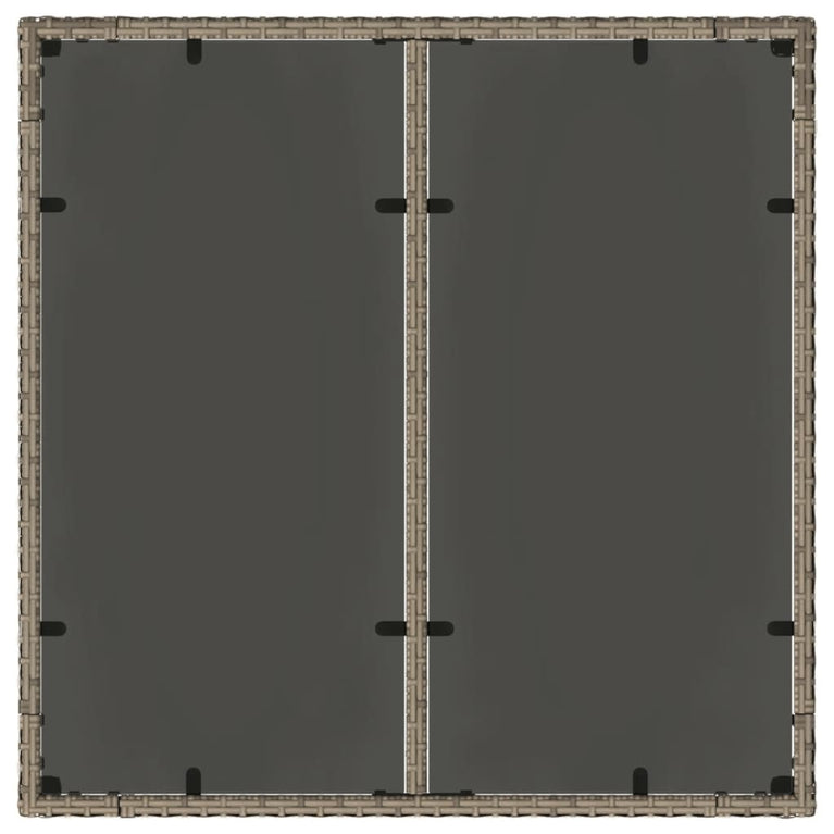 Tuintafel met glazen blad 90x90x75 cm poly rattan grijs
