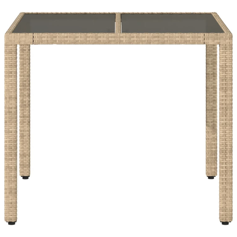 Tuintafel met glazen blad 90x90x75 cm poly rattan beige