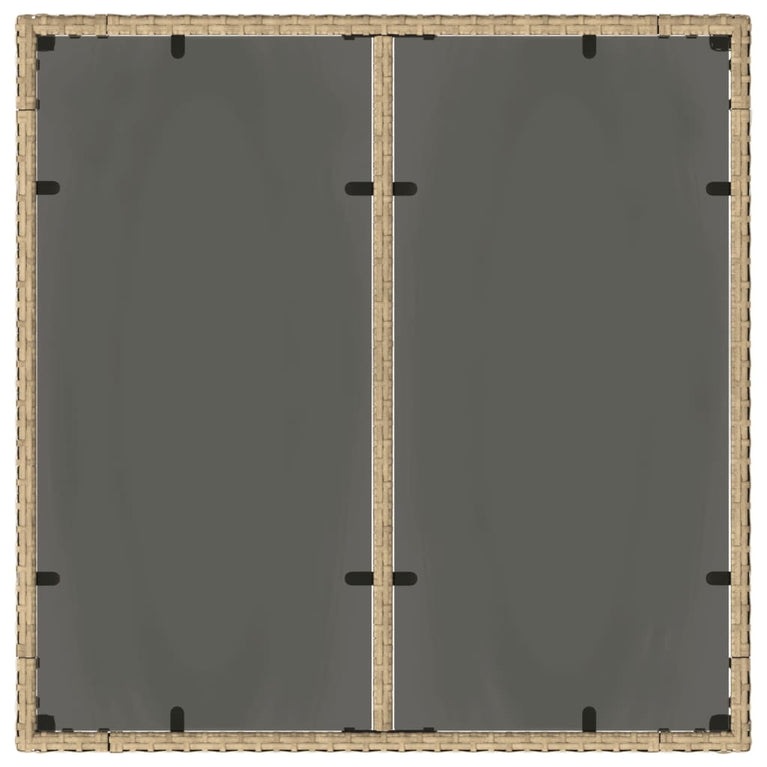 Tuintafel met glazen blad 90x90x75 cm poly rattan beige