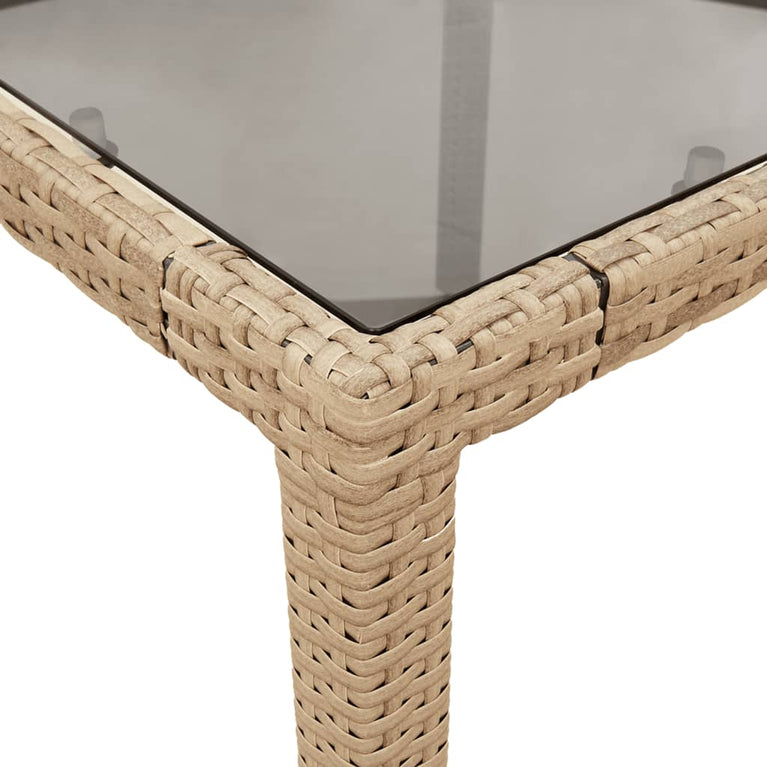 Tuintafel met glazen blad 90x90x75 cm poly rattan beige