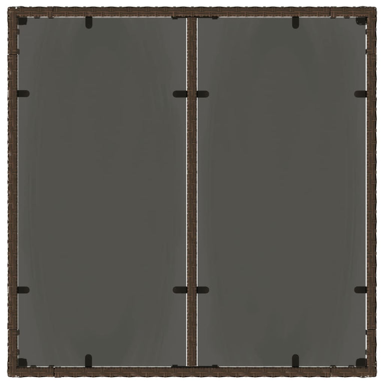 Tuintafel met glazen blad 90x90x75 cm poly rattan bruin
