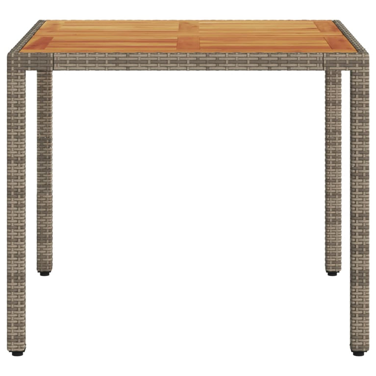Tuintafel met acaciahouten blad 90x90x75 cm poly rattan grijs