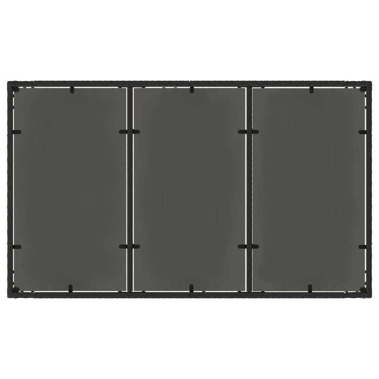 Tuintafel met glazen blad 150x90x75 cm poly rattan zwart