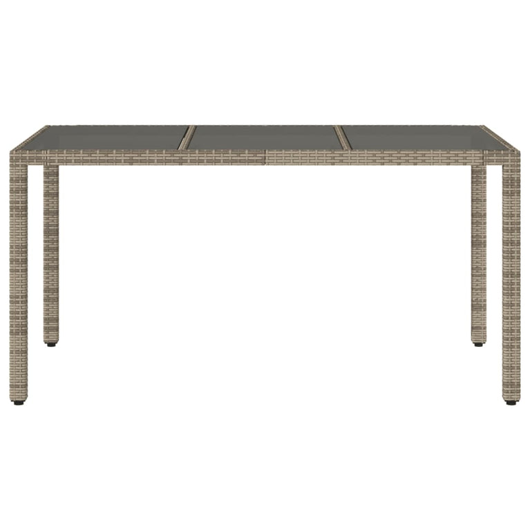 Tuintafel met glazen blad 150x90x75 cm poly rattan grijs