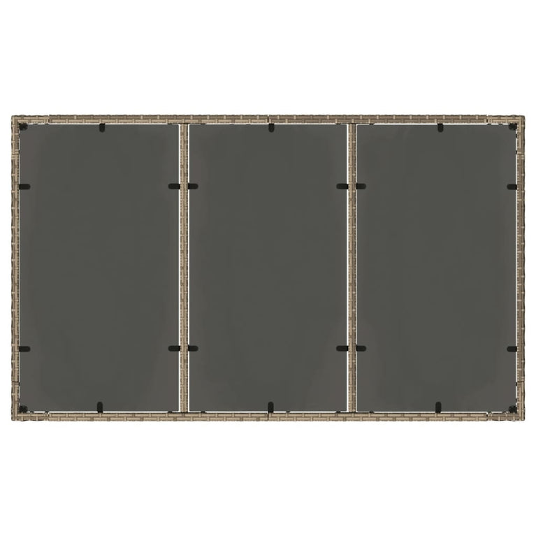 Tuintafel met glazen blad 150x90x75 cm poly rattan grijs