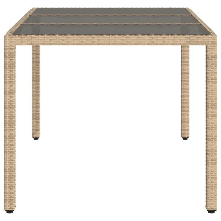 Tuintafel met glazen blad 150x90x75 cm poly rattan beige