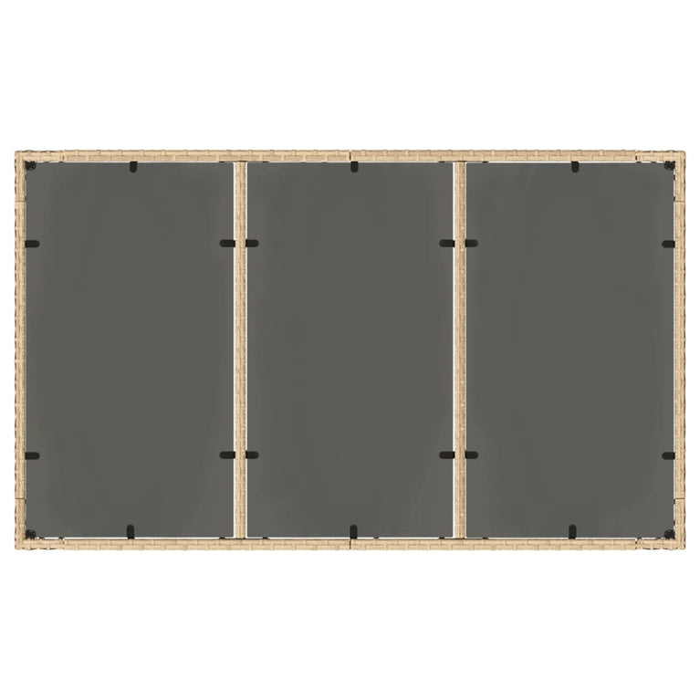 Tuintafel met glazen blad 150x90x75 cm poly rattan beige