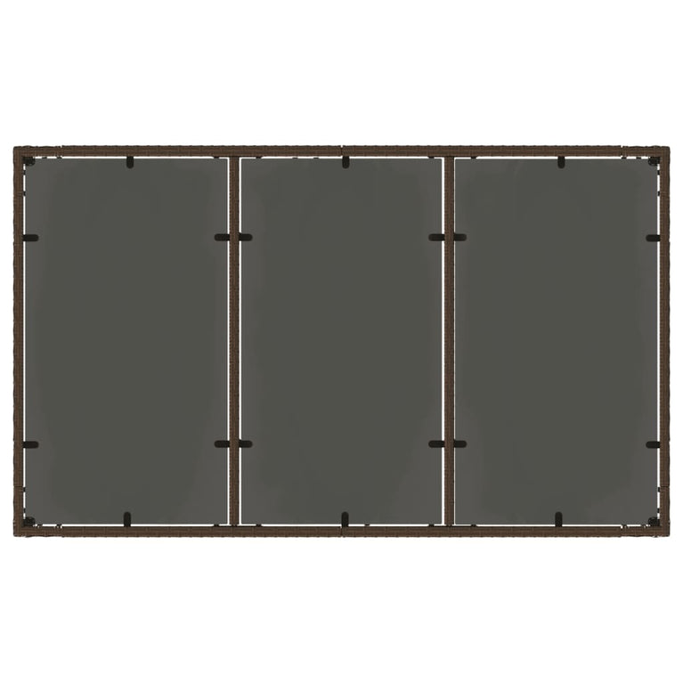 Tuintafel met glazen blad 150x90x75 cm poly rattan bruin