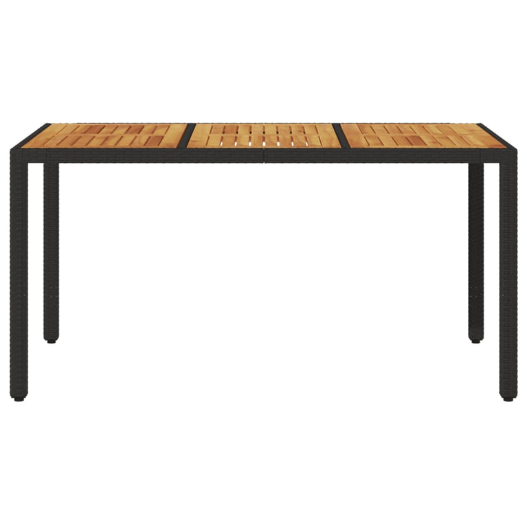 Tuintafel met acaciahouten blad 150x90x75 cm poly rattan zwart