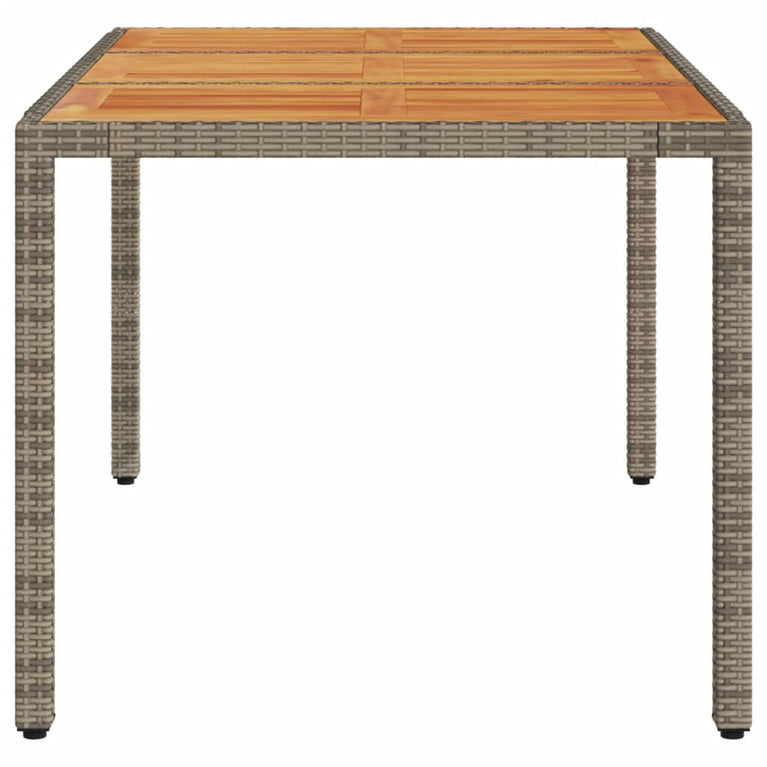 Tuintafel met acaciahouten blad 150x90x75 cm poly rattan grijs