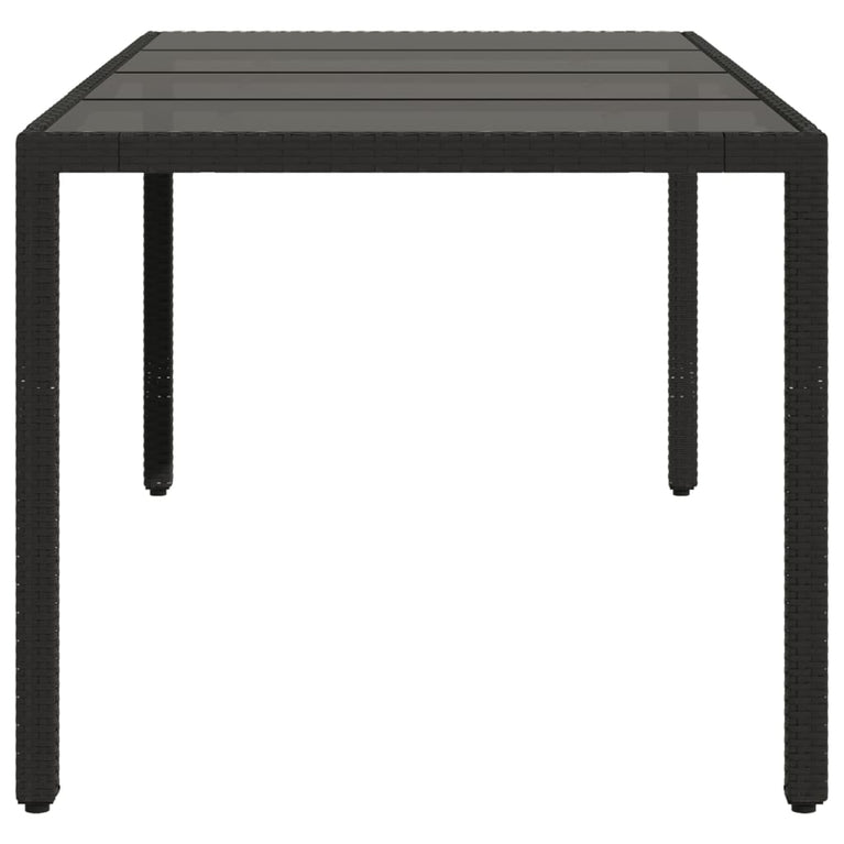 Tuintafel met glazen blad 190x90x75 cm poly rattan zwart
