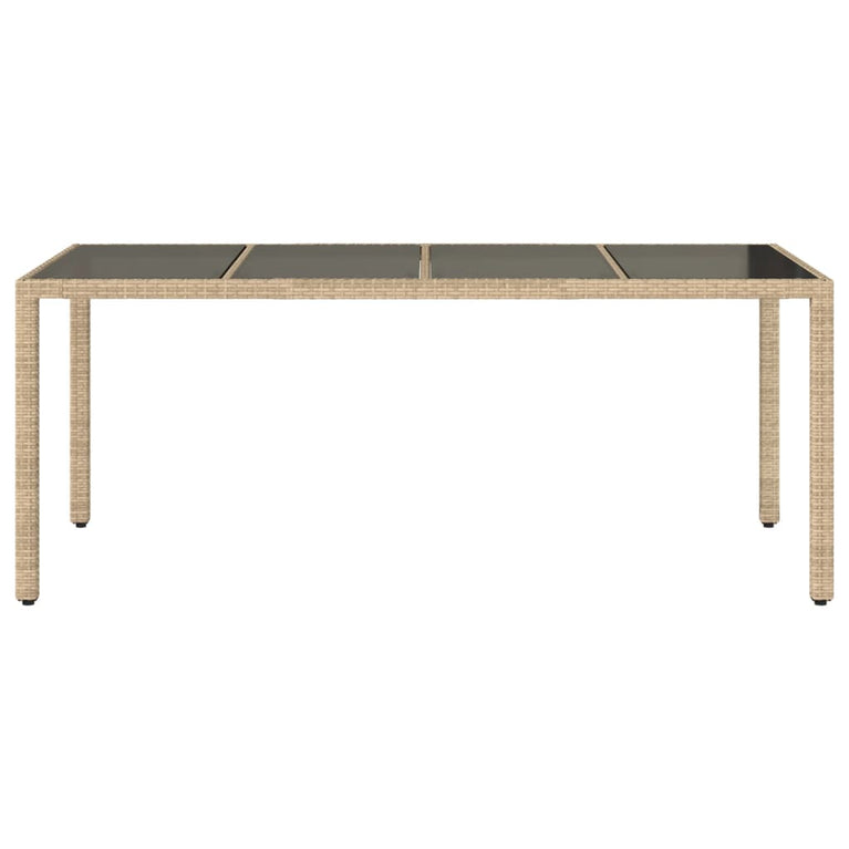 Tuintafel met glazen blad 190x90x75 cm poly rattan beige