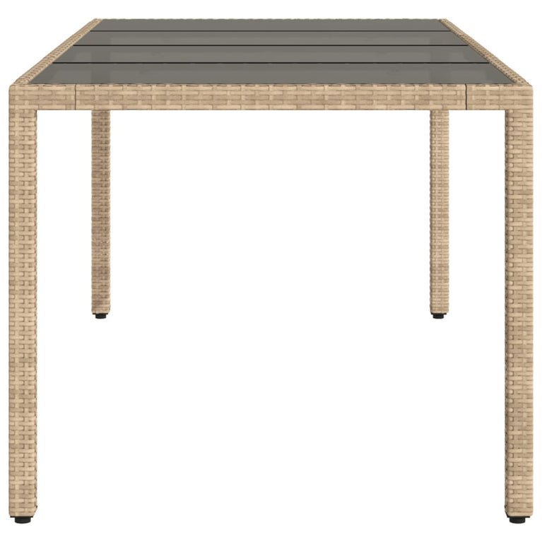 Tuintafel met glazen blad 190x90x75 cm poly rattan beige