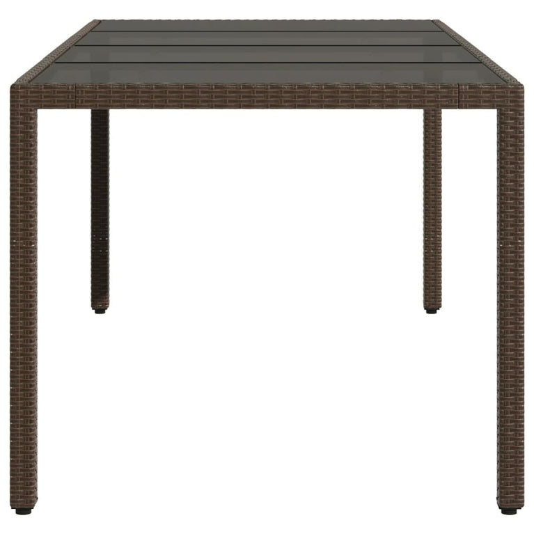 Tuintafel met glazen blad 190x90x75 cm poly rattan bruin