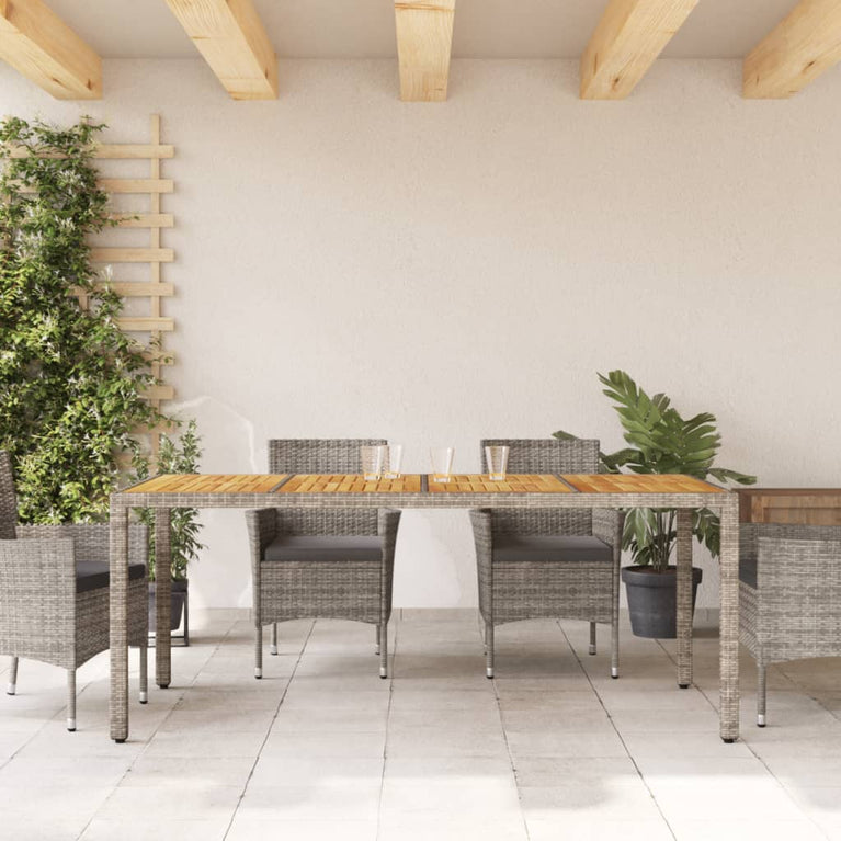 Tuintafel met acaciahouten blad 190x90x75 cm poly rattan grijs