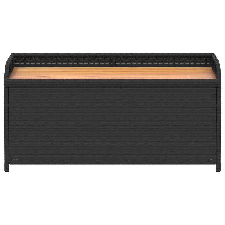 Opbergbankje 100x50x52 cm poly rattan en acaciahout zwart