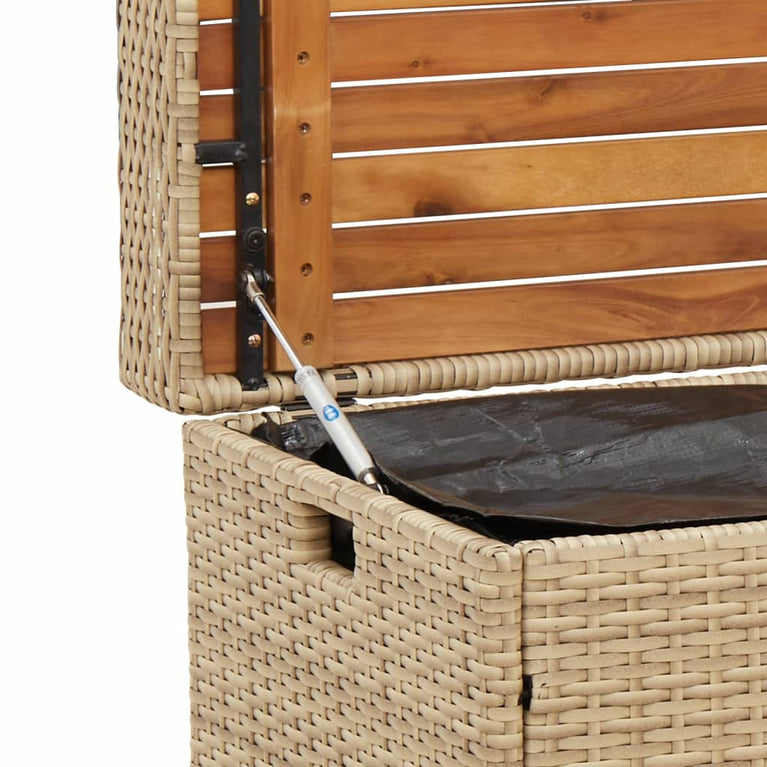 Opbergbankje 100x50x52 cm poly rattan acaciahout gemengd beige