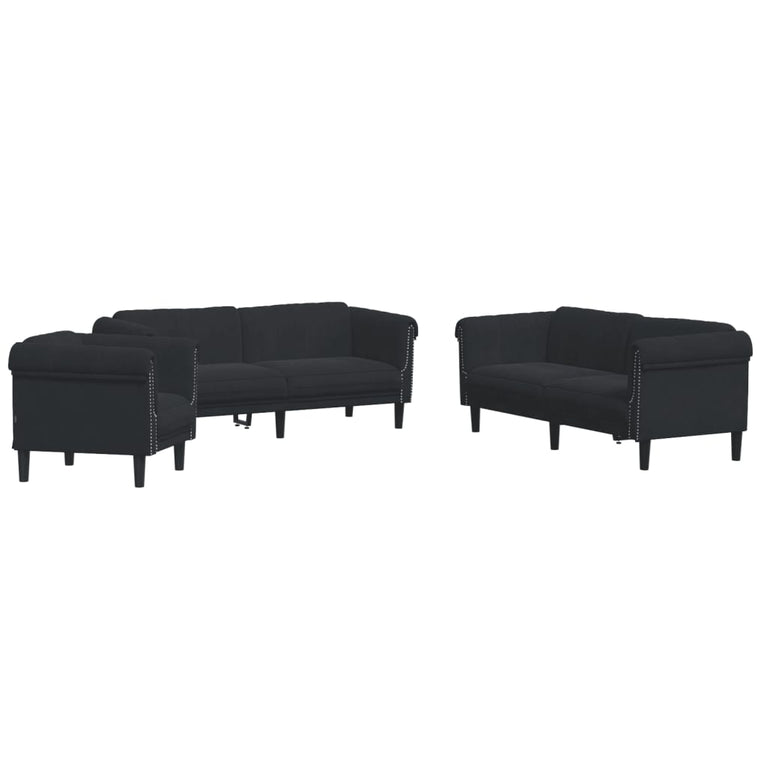 3-delige Loungeset fluweel zwart