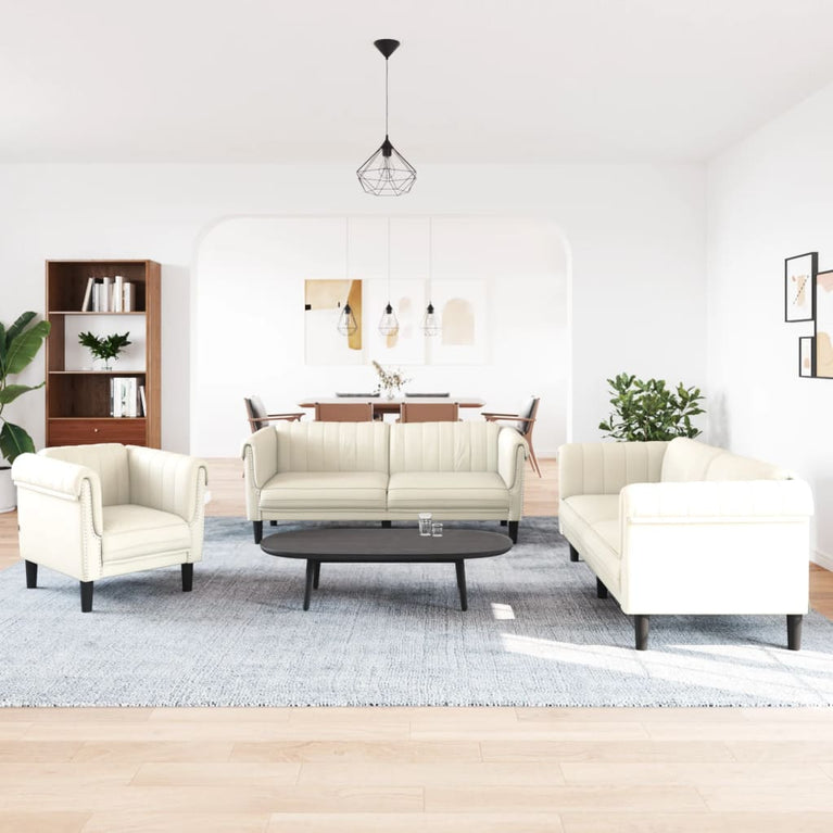 3-delige Loungeset fluweel crèmekleurig
