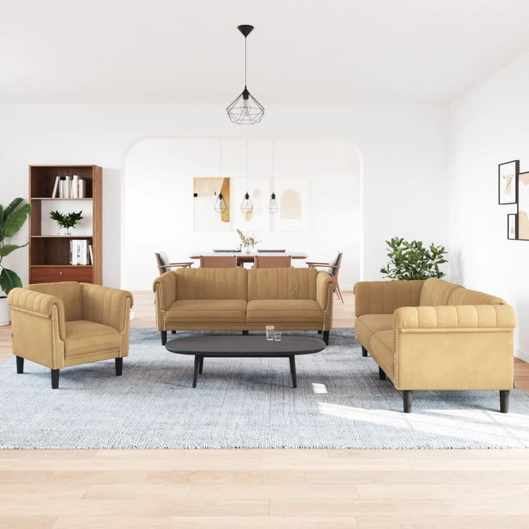 3-delige Loungeset fluweel bruin