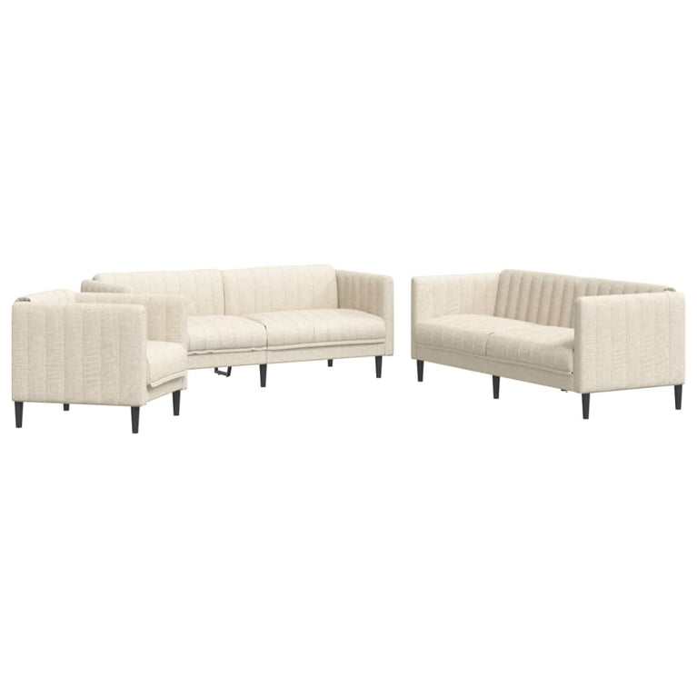 3-delige Loungeset stof crèmekleurig