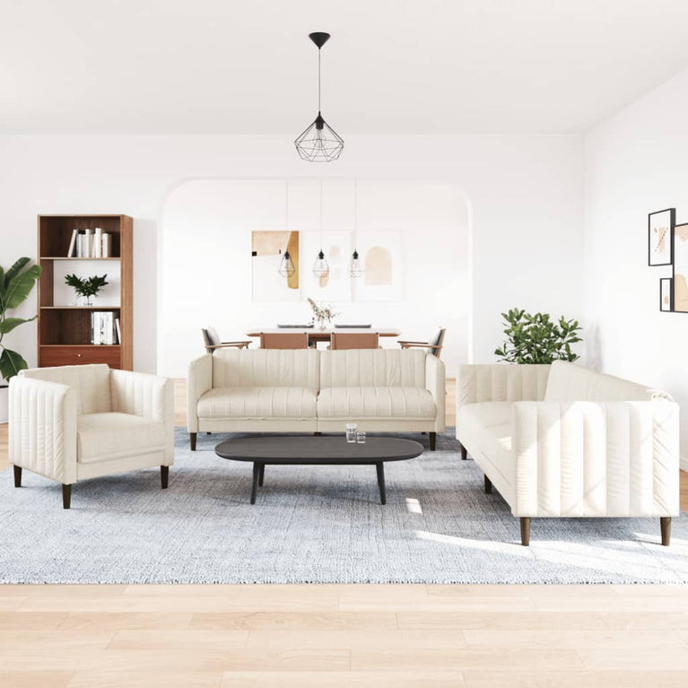 3-delige Loungeset stof crèmekleurig