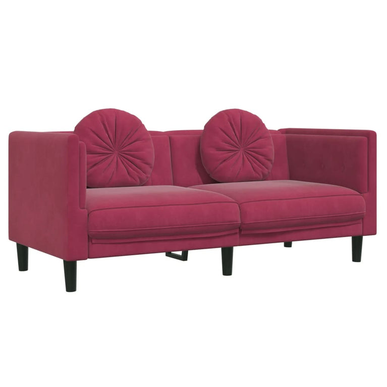 3-delige Loungeset met kussens fluweel wijnrood