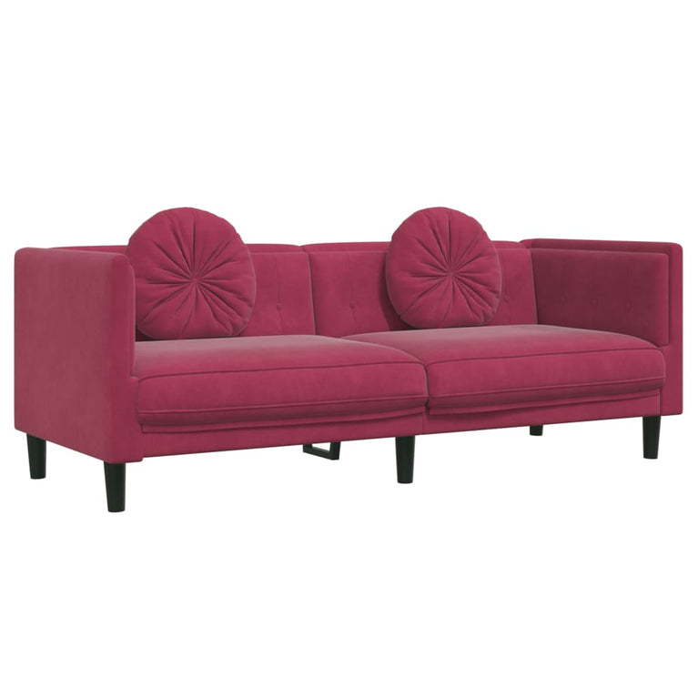 3-delige Loungeset met kussens fluweel wijnrood