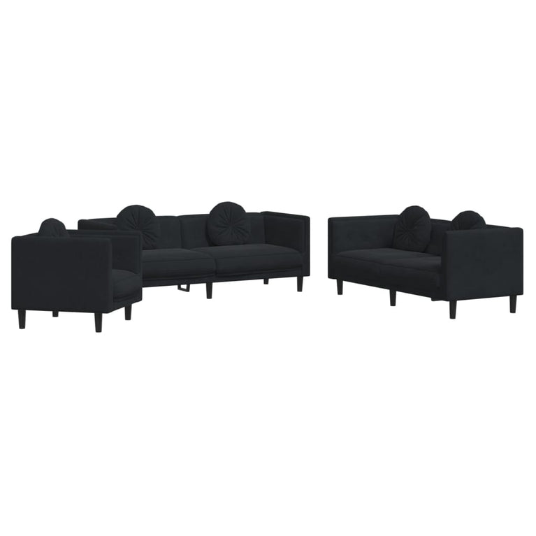 3-delige Loungeset met kussens fluweel zwart