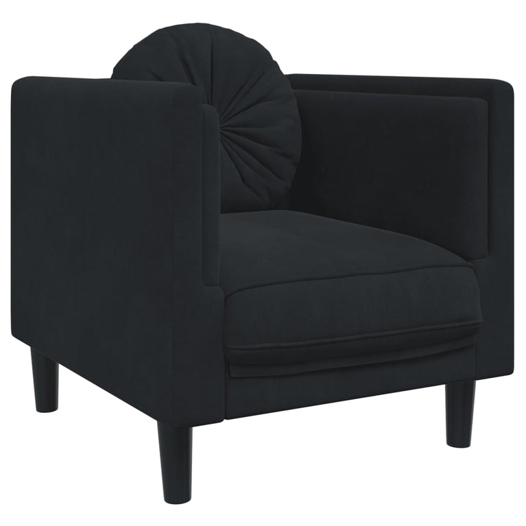 3-delige Loungeset met kussens fluweel zwart
