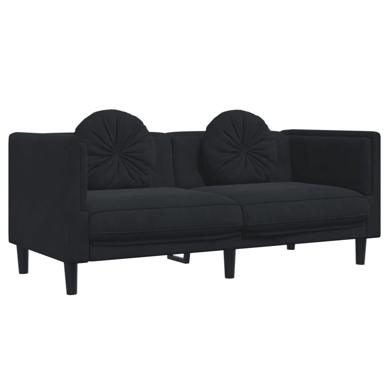 3-delige Loungeset met kussens fluweel zwart