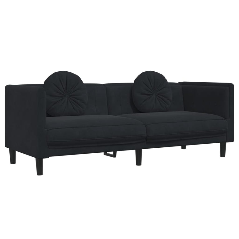 3-delige Loungeset met kussens fluweel zwart