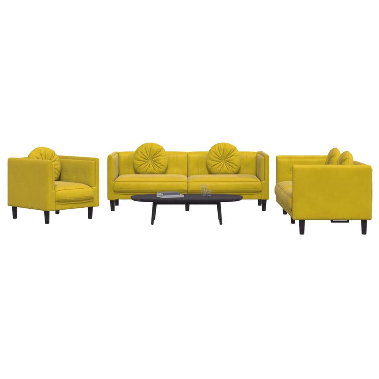 3-delige Loungeset met kussens fluweel geel