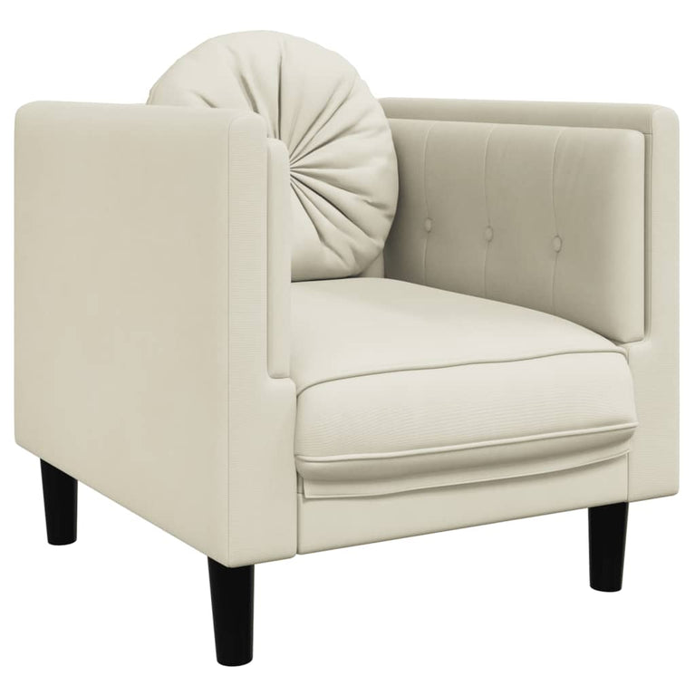 3-delige Loungeset met kussens fluweel crèmekleurig