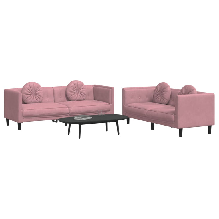 2-delige Loungeset met kussens fluweel roze