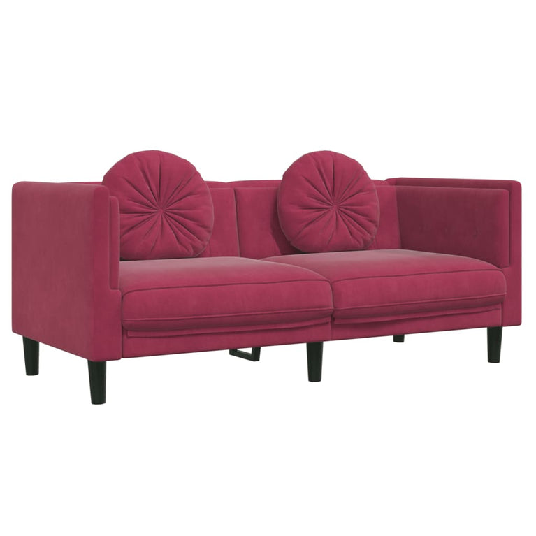 2-delige Loungeset met kussens fluweel wijnrood