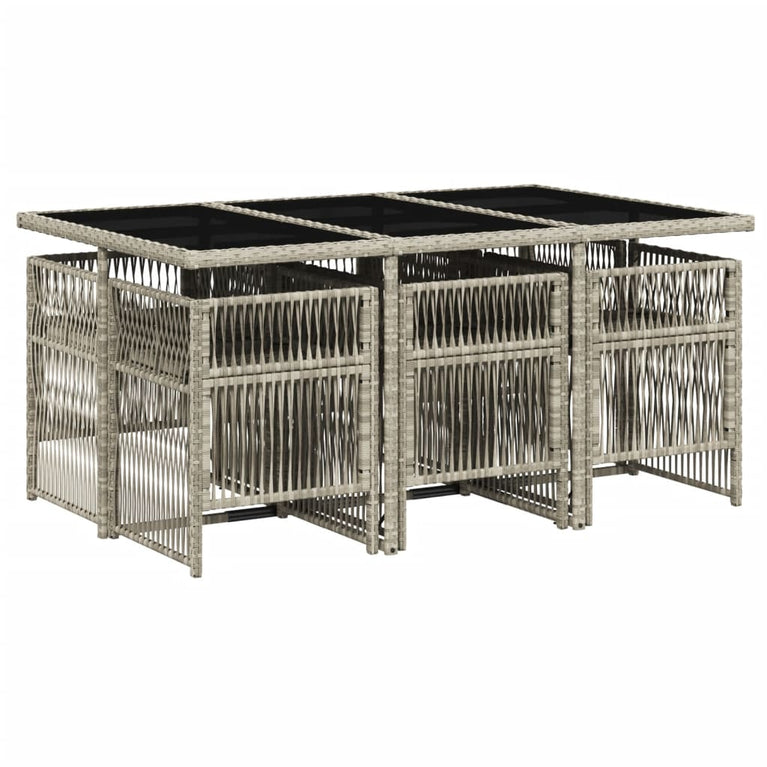 7-delige Tuinset met kussens poly rattan grijs