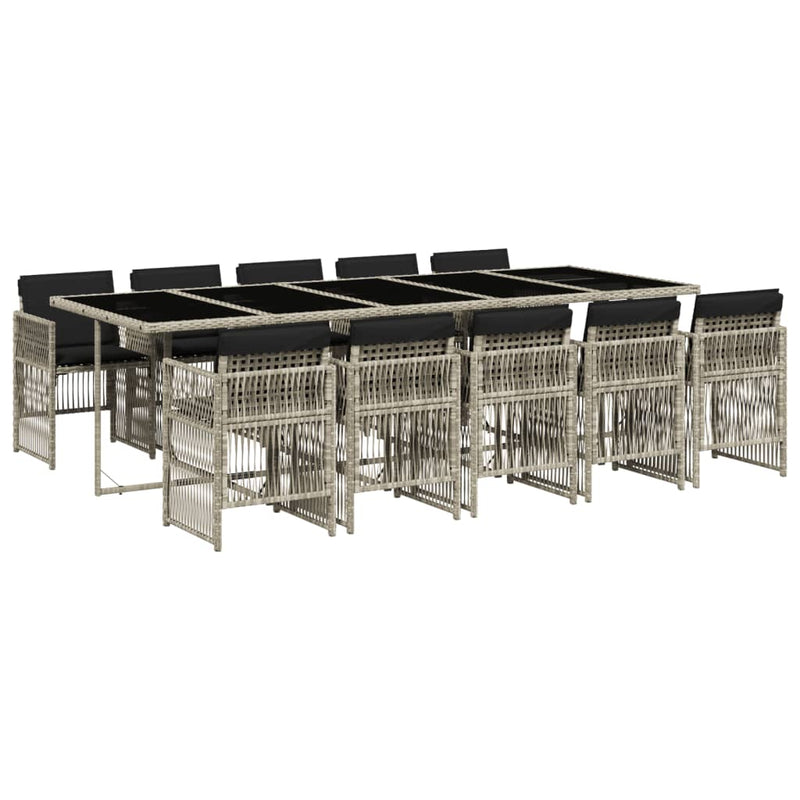 11-delige Tuinset met kussens poly rattan lichtgrijs