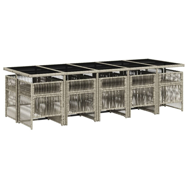 11-delige Tuinset met kussens poly rattan lichtgrijs