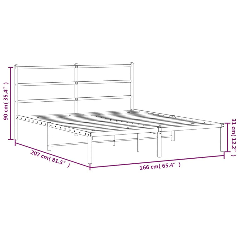 Bedframe met hoofdbord metaal zwart 160x200 cm