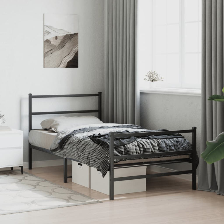 Bedframe met hoofd- en voeteneinde metaal zwart 100x200 cm